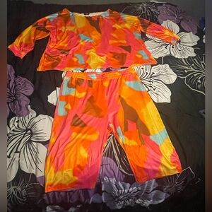Multicolor Vibrant Two-Piece Loungewear Set, 3XL